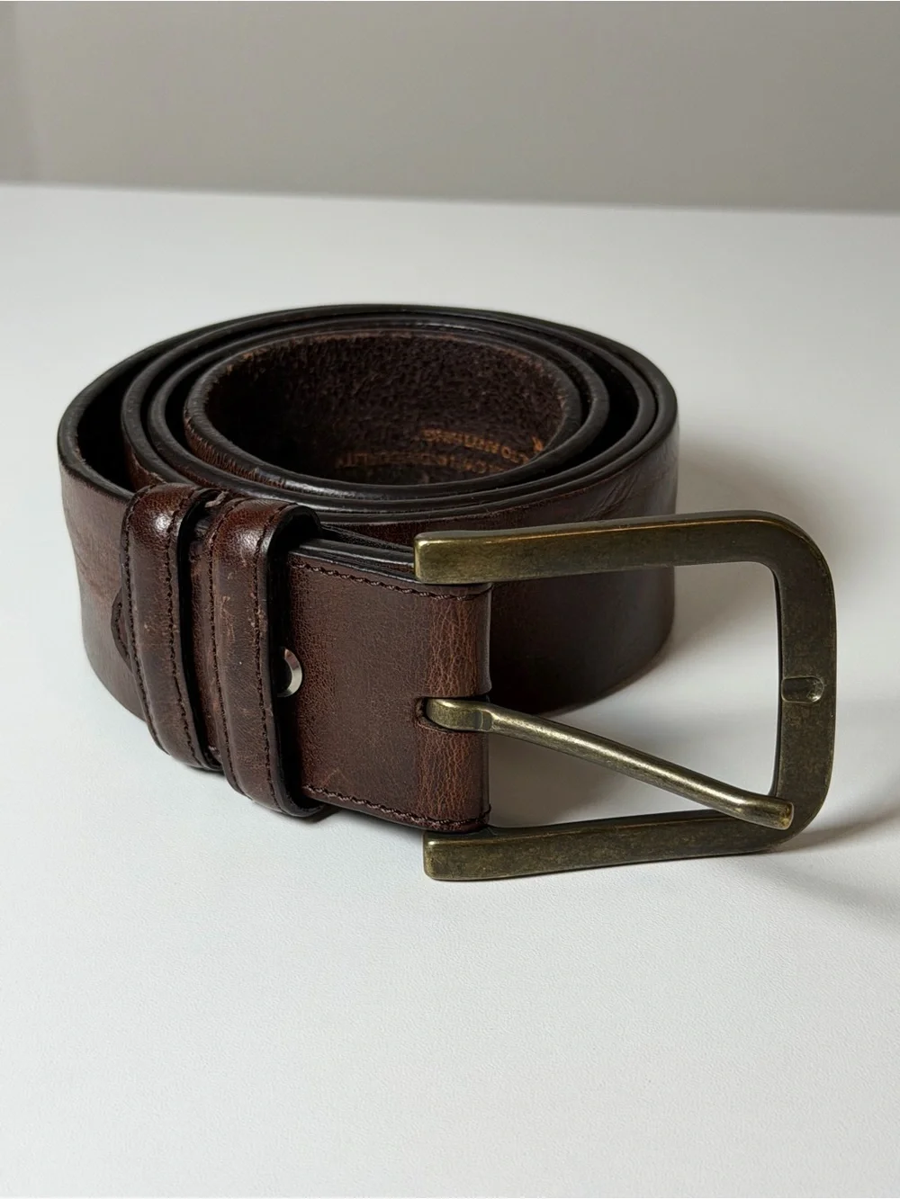 Men's ELLIOT RHODES London 38W Brown Leather Belt with Antique Brass Buckle